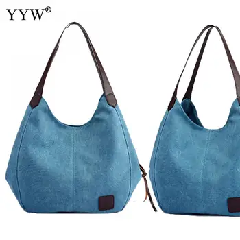 

Women'S Canvas Handbags High Quality Female Hobos Single Shoulder Bags Vintage Solid Multi-Pocket Ladies Totes Bolsas Dropship