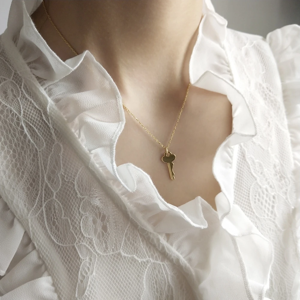 925 стерлингового серебра 18 к золотая цепочка ожерелье с подвеской ювелирные изделия для женщин свадебный подарок девушка ключ к сердцу ожерелье s