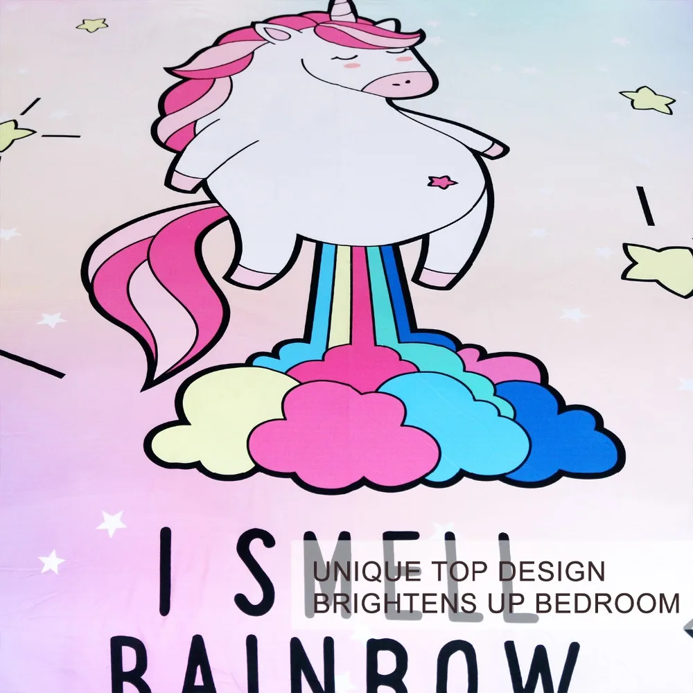 BlessLiving لطيف يونيكورن الفراش أنا رائحة قوس قزح غطاء لحاف الأرجواني الأصفر الوردي الأزرق المفارش الكرتون السرير مجموعة للأطفال الفتيات