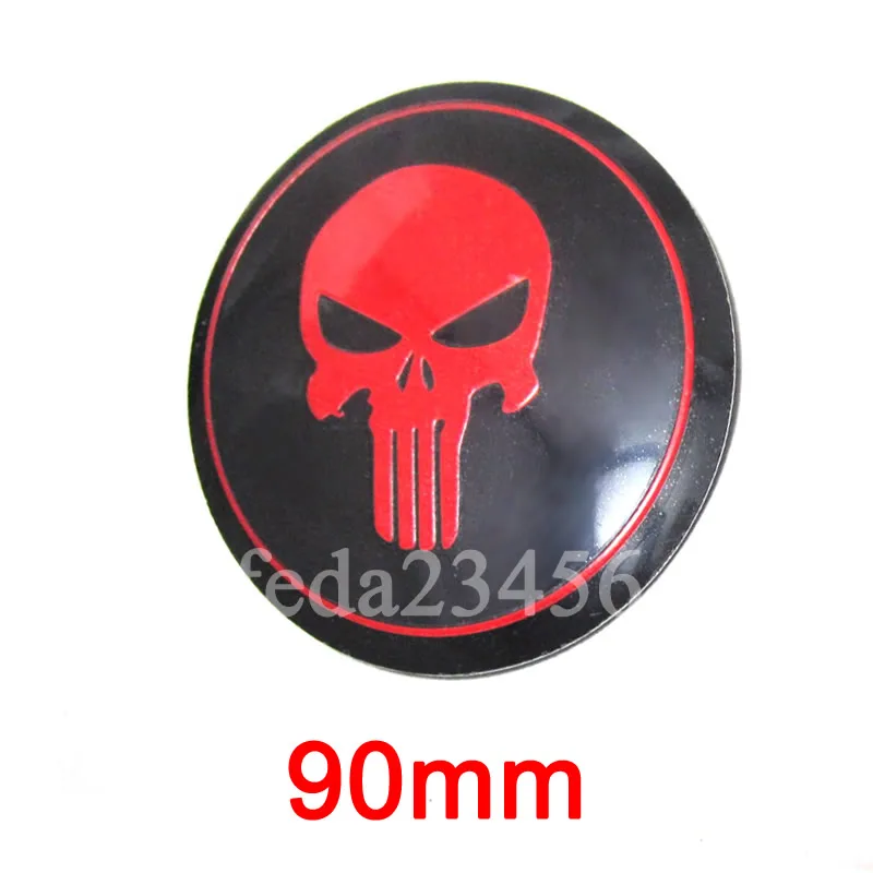 

4x 90mm red for BMW for VW Punisher Logo Car Steering Wheel Center Hub Cap Emblem Badge Decal Symbol Wheel Sticker for Dodge