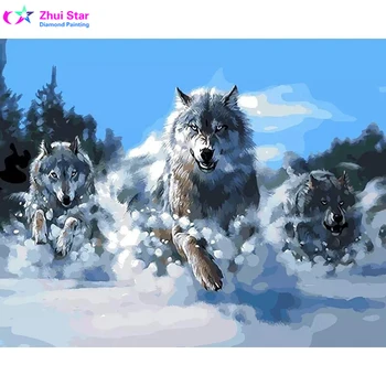 

YI BRIGHT 5D Round diamond painting diy diamond painting embroidery cross stitch Home Decor Full dimond mosaic Running Snow Wolf