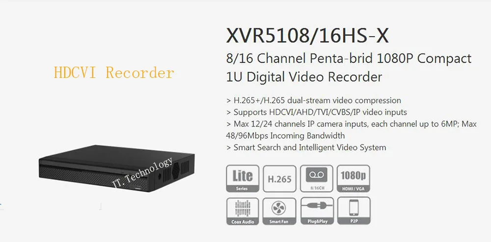 

In Stock DAHUA 8/16 Channel Penta-brid 1080P Compact 1U Digital Video Recorder Without Logo XVR5108HS-X/XVR5116HS-X