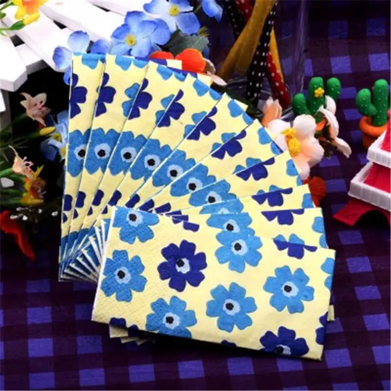 HAOCHU 50 шт счастливое свадебное украшение в технике декупажа пищевая бумажная салфетка девственная древесина Цветочная Ткань полотенце для праздничных и вечерние - Цвет: Blue Flower