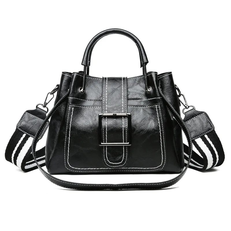 

Women Fashion Handbag Leather Bucket Bag Women Shoulder Bag Female Crossbody Handbag Lock Chain Rivets Girls Vintage Women Bags