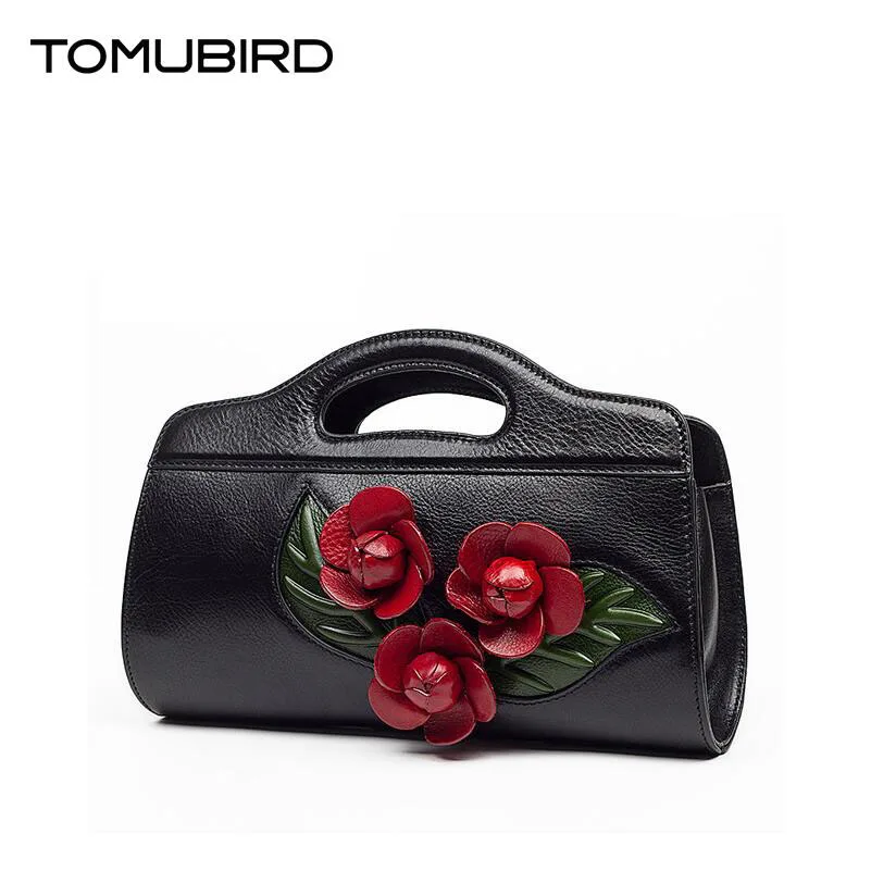 TOMUBIRD new superior cowhide leather Leaf Designer Floral Genuine Leather bag font b Party b font
