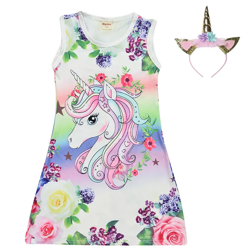 

Butterfly Unicorn Dress Children Girls Summer Cartoon Floral Party Birthday Sleeveless Dresses Kid Baby Princess jasmine Clothes