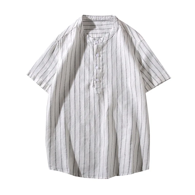 

Summer Striped Men Shirt Cotton Linen Casual Men's Pullorver Shirt