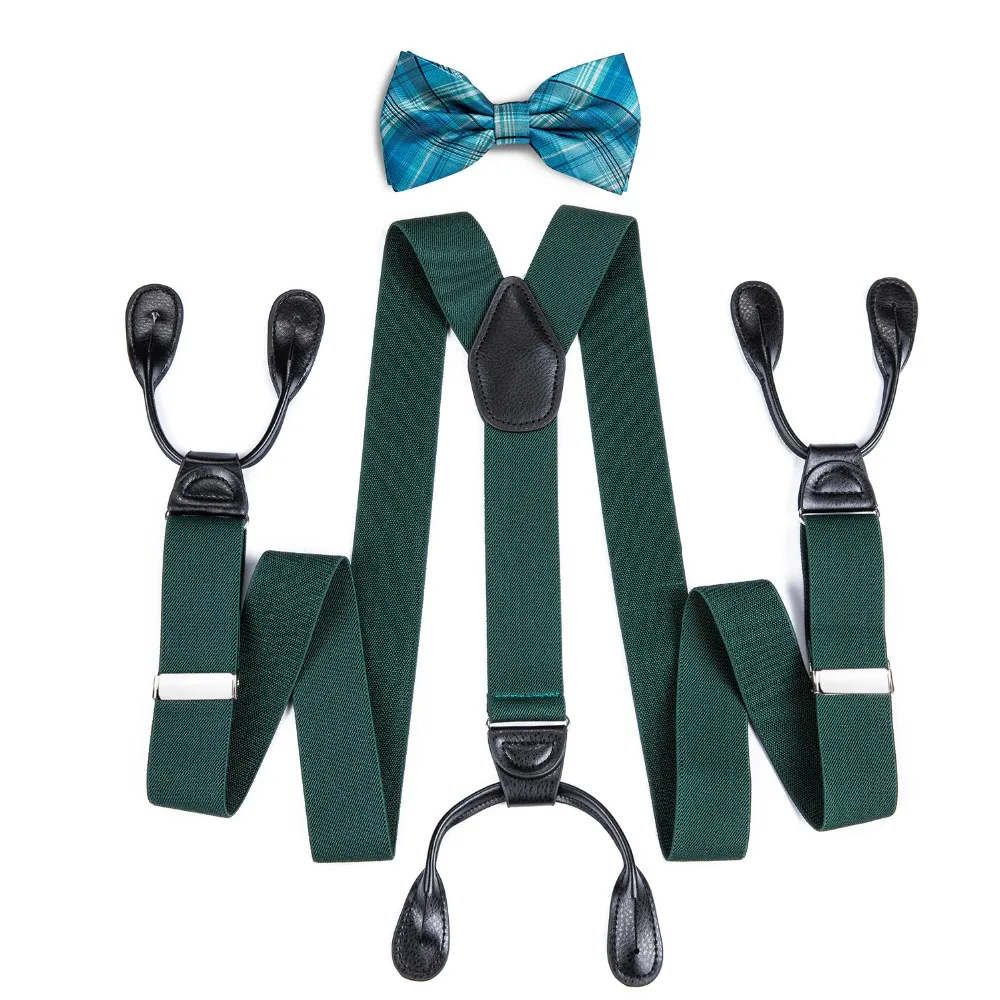 Мужские подтяжки DiBanGu, зеленая кожа, 6 пуговиц, ремешок, бирюзовый галстук-бабочка, набор, модный подтяжки, регулируемый, 3,5*125 см, BD504-LJ023