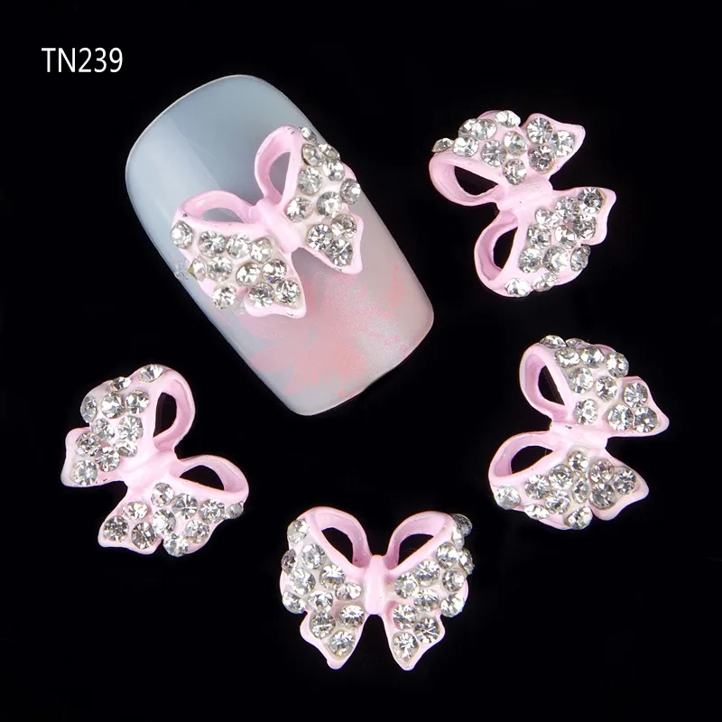 

10 Pcs/Lot Charms Rhinestones Butterfly Nail Design Glitter Pink Alloy Nail Art Beauty Decorations DIY Studs Supplies TN239
