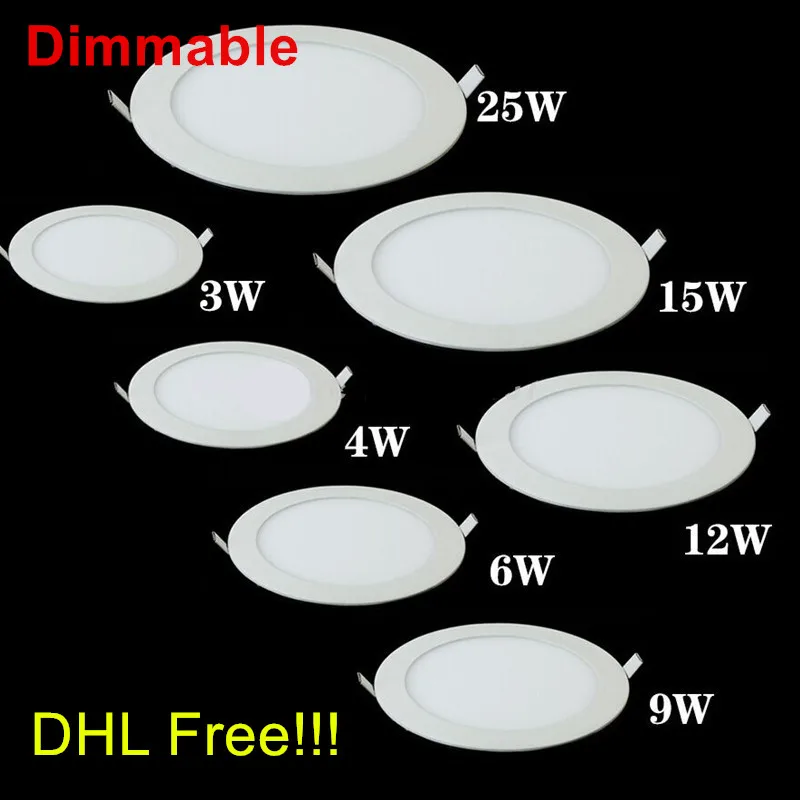 Dimmable LED Panel Light Round/Square Recessed Ceiling Downlight 3W-25W 110V/220V Support Dimmer 10pcs/lot DHL/Fedex Free | Освещение
