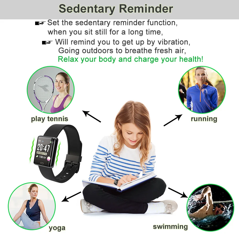 Twinbuys T11 Smart Watch 1.3inch TFT Screen IP67 Waterproof Heart Rate Monitor Sedentary Reminder Anti-lost Sports Wristband