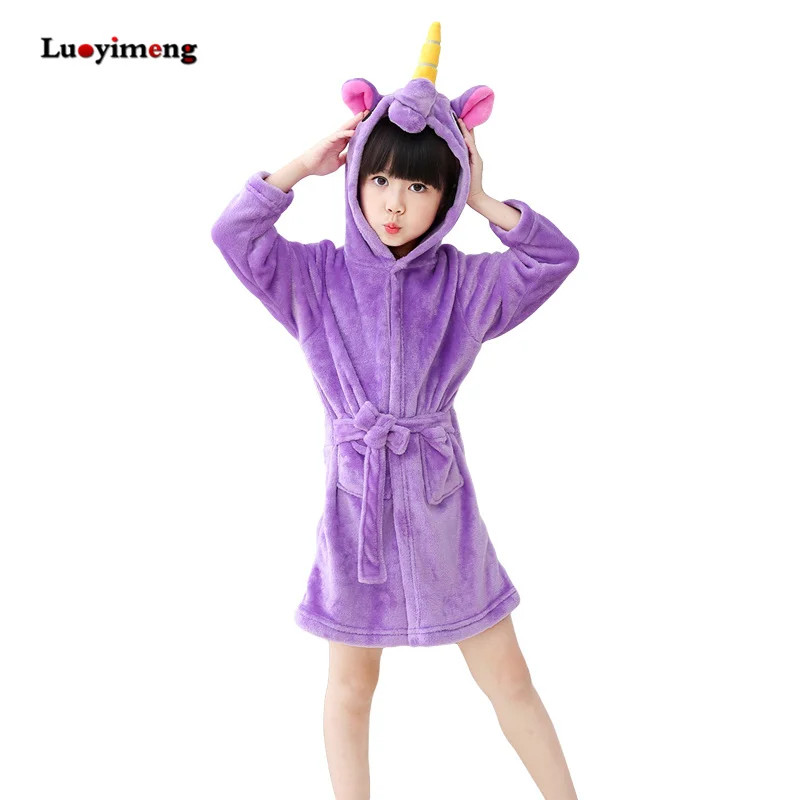 

Children Flannel Bathrobes Nightwear Unicorn Kids Pajamas Hooded Bathrobe Soft Bath Robe Girls Robe Cartoon Dressing Gown Boys