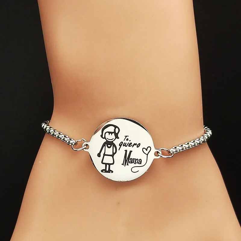 Мода мама браслет из нержавеющей стали ожерелье наборы женские ювелирные изделия серебряный цвет набор ювелирных изделий Juego de joyeria de acero S178635