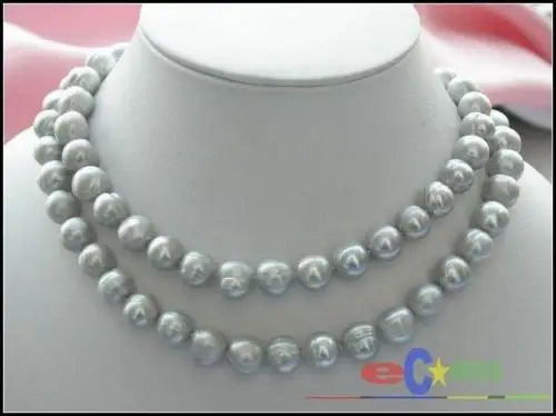 

Hot selling free shipping****** 33" 12MM ROUND GRAY FRESHWATER CULTURED PEARL NECKLACE