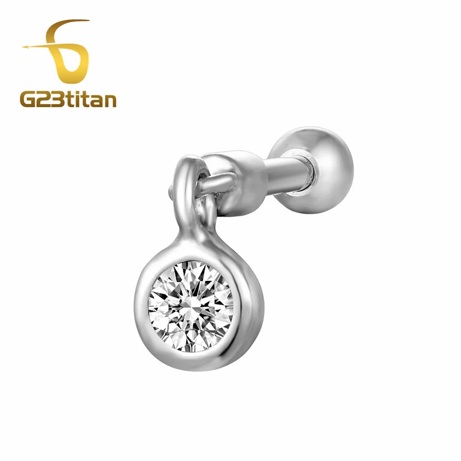 G23titan Crystal Ear Studs 6mm Titanium Labrets for Ear Cartilage Helix