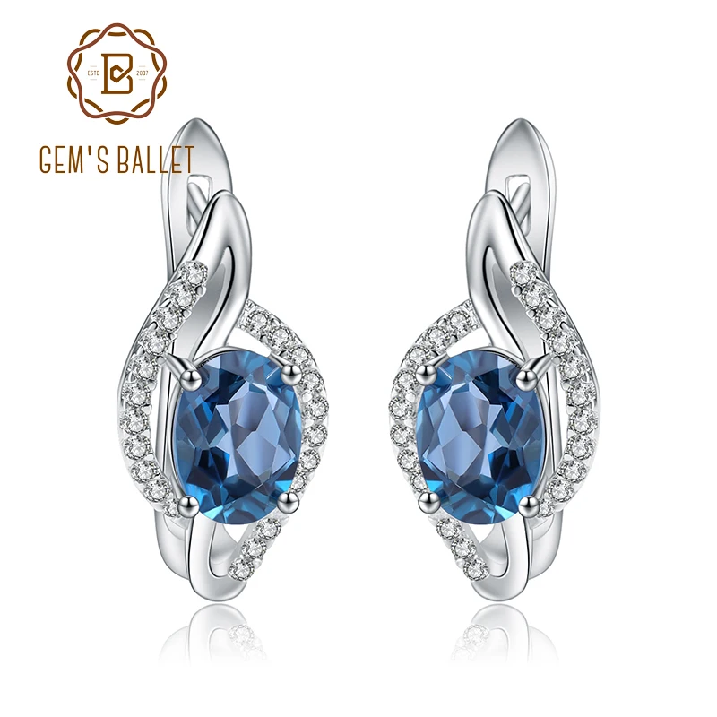 

Gem's Ballet 3.15Ct Natural London Blue Topaz Gemstone Stud Earrings 925 Sterling Silver Fine Jewelry For Women Wedding