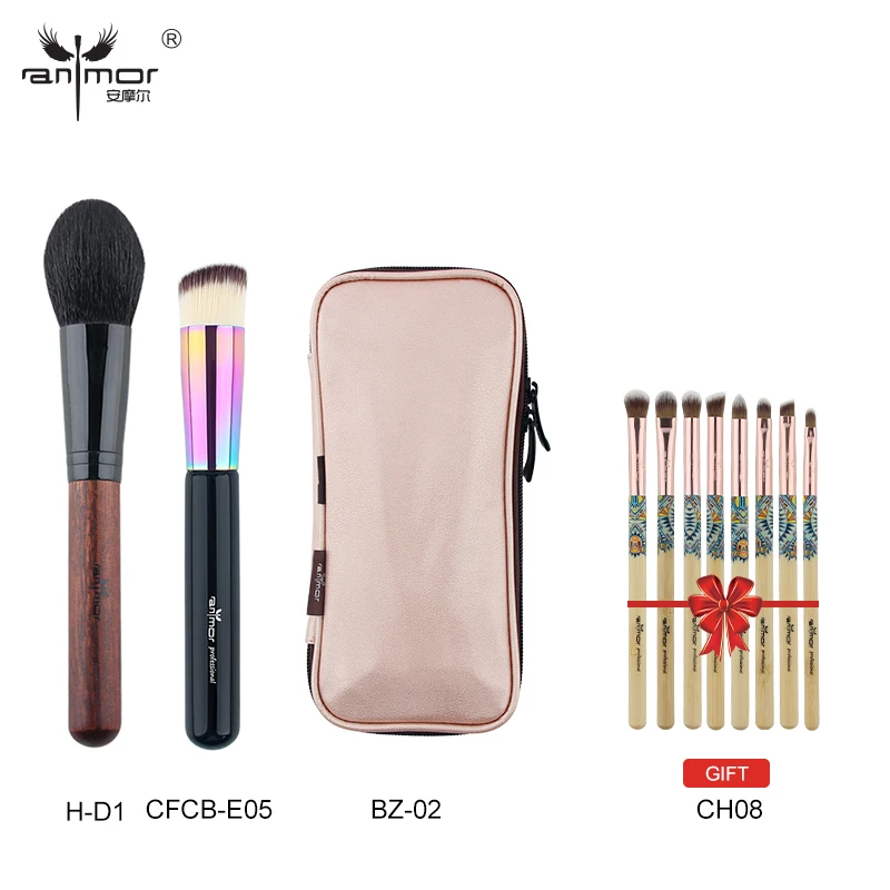 

Anmor Buy 3 Get 1 Gift Professional Makeup Brushes Included Foundation Powder Brush Pink Bag Bamboo Eyeshadow Brush Kit