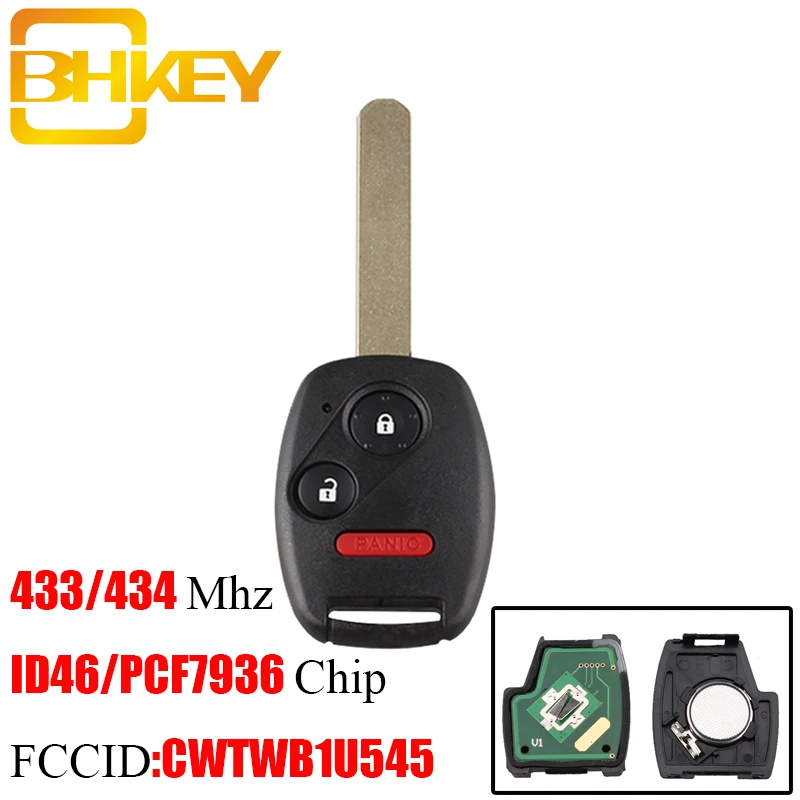 BHKEY 2 + 1 Кнопка 433 Мгц дистанционный Автомобильный ключ для Honda CWTWB1U545/CWTWBIU545 ID46 чип