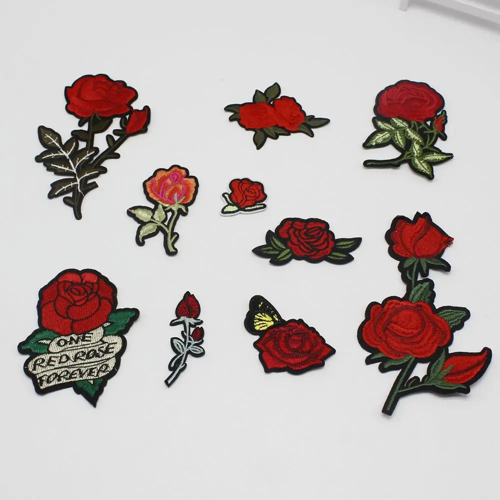 NEW 1pcs Rose Embroidered Sewing On Patch Flower Iron On Patch Stickers