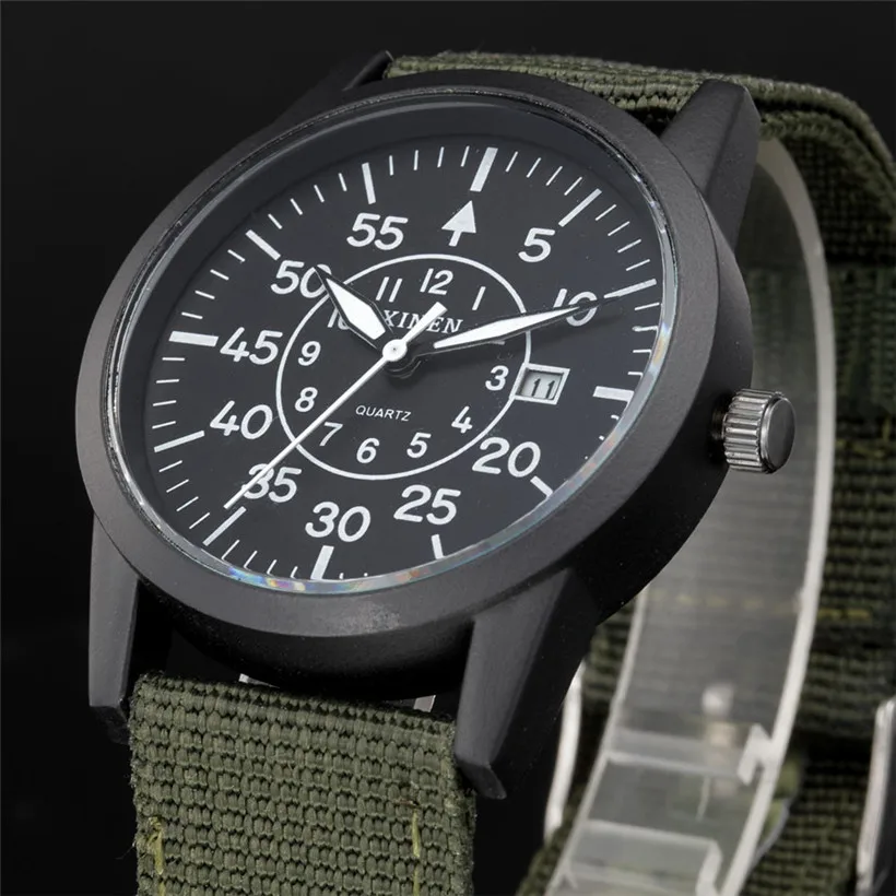 XINEW Модные мужские брезентовые военные спортивные аналоговые кварцевые армейские наручные часы 0622