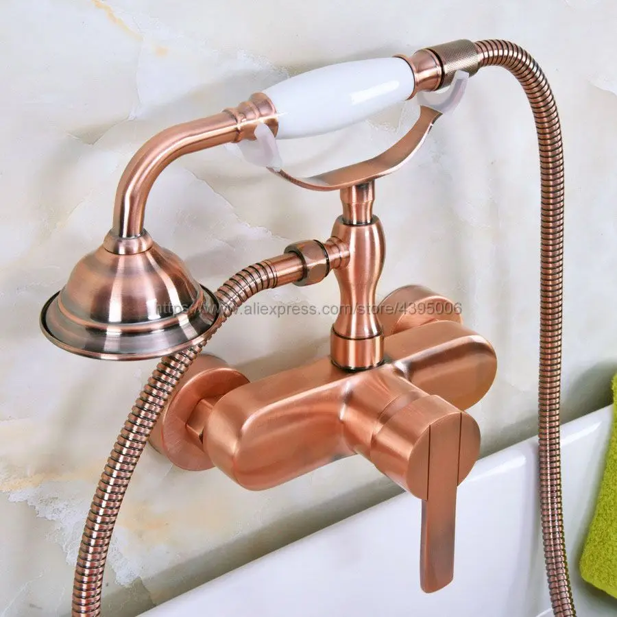

Antique Red Copper Wall Mounted Bathroom Faucet Bath Tub Mixer Tap With Hand Shower Head Shower Faucet Bna320