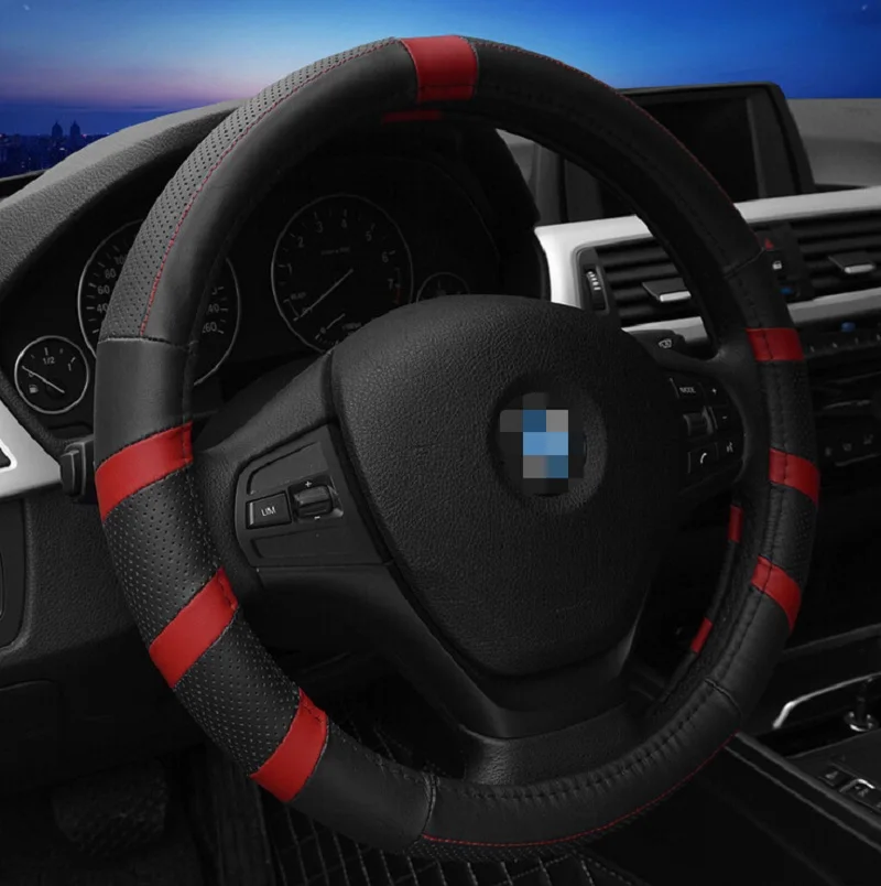 

Top leather luxury car steering wheel cover universal 4 seasons 38CM red blue brown beige black 2016 new car decorations 159