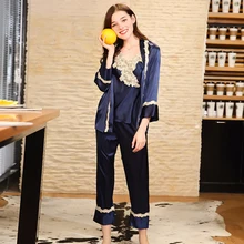 SSH0143 пижамы для женщин, высокое качество, атласные пижамы, сексуальные комплекты из 3 предметов, домашний костюм, женские пижамы, Дамский пижамный комплект, брендовая Ночная одежда