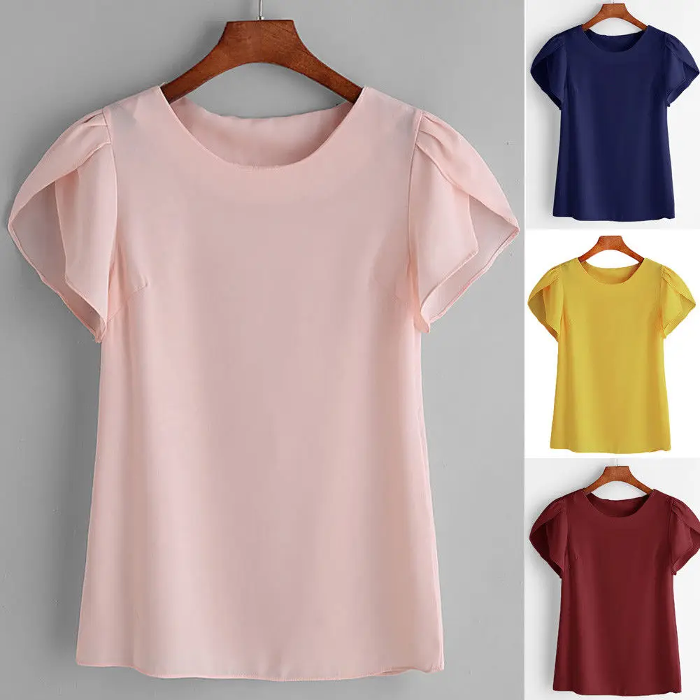 Summer Women Chiffon Blouse Short Sleeve Red Ladies Office Ladies Shirts Plus Size Work Top Plus Size Casul Female Clothing - 32873223297