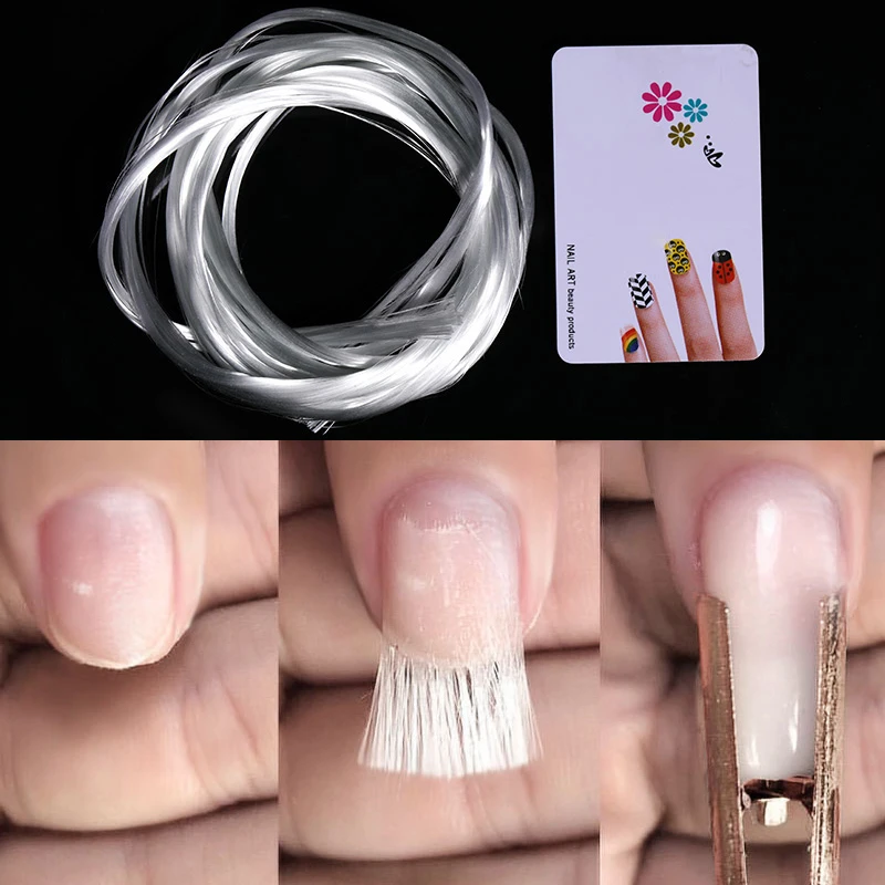 

1m/1.5m/2m Fiber Nail Extension for Quick Building Tips White Acrylic Fibers with Scraper Nail Art Tool Salon Accessories