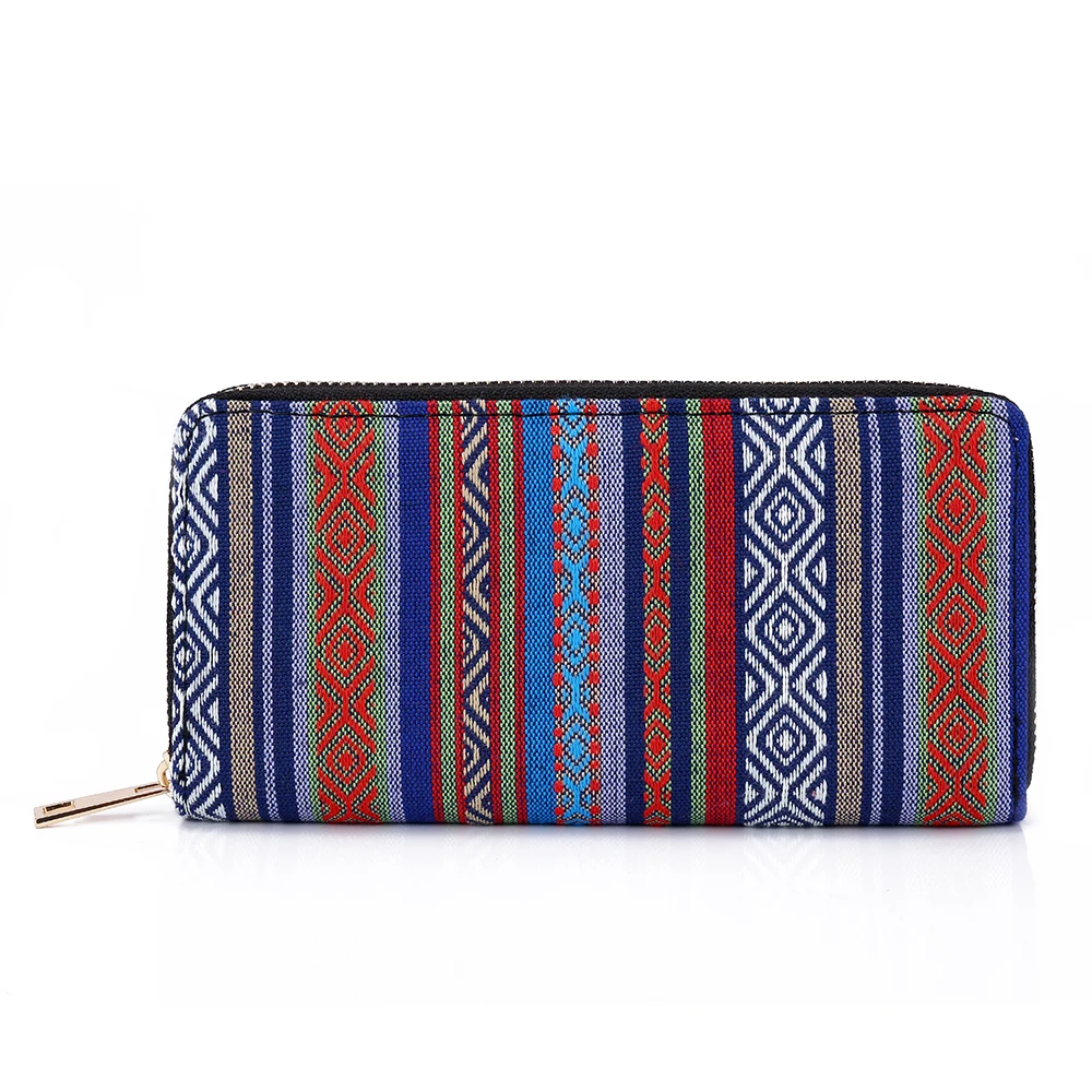 

SANSARYA 2018 New Blue Stripe Woven Boho Hippie Aztec Vintage Thailand Indian Style Zip Women Card Wallets Female Money Bag