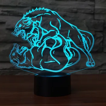 

LED Rumbling Wolf Lamp 7 Changing Colors 3d illusion night lamp