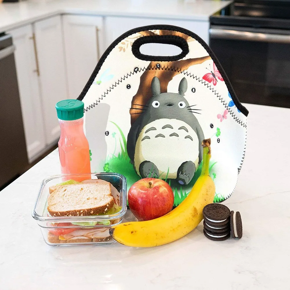 

Insulated Neoprene Lunch Bag Tote Handbag lunchbox Food Container Gourmet Tote Cooler Warm Pouch For School work Office Totoro