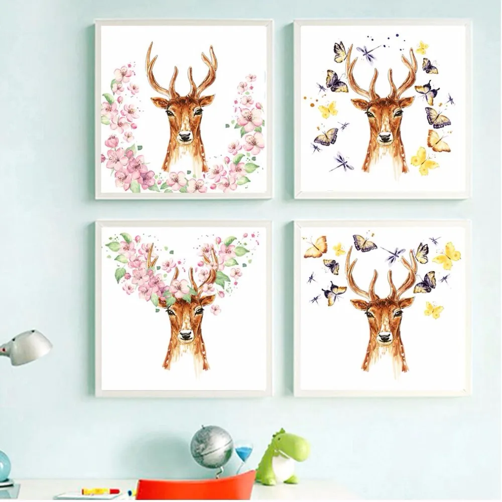 Nordic Wall Pictures Home Decor Elk Painting Art Canvas Prints For Children's Living Room Butterfly Posters | Дом и сад