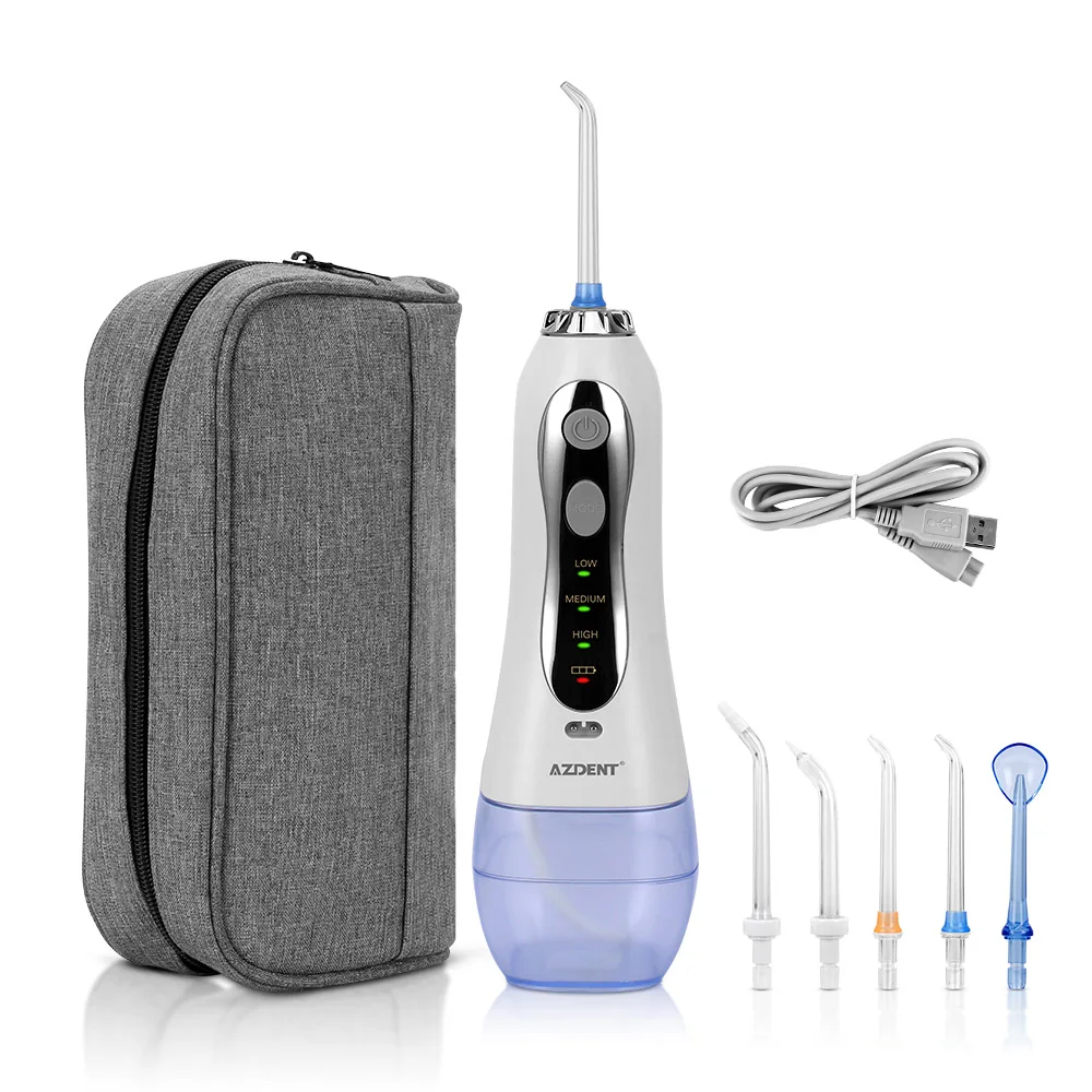 Hot HF-5 Cordless Oral Irrigator with Travel Bag Case Portable Water Dental Flosser USB Rechargeable Tooth Pick 300ml 5 Jet Tips - Цвет: Irrigator with Bag