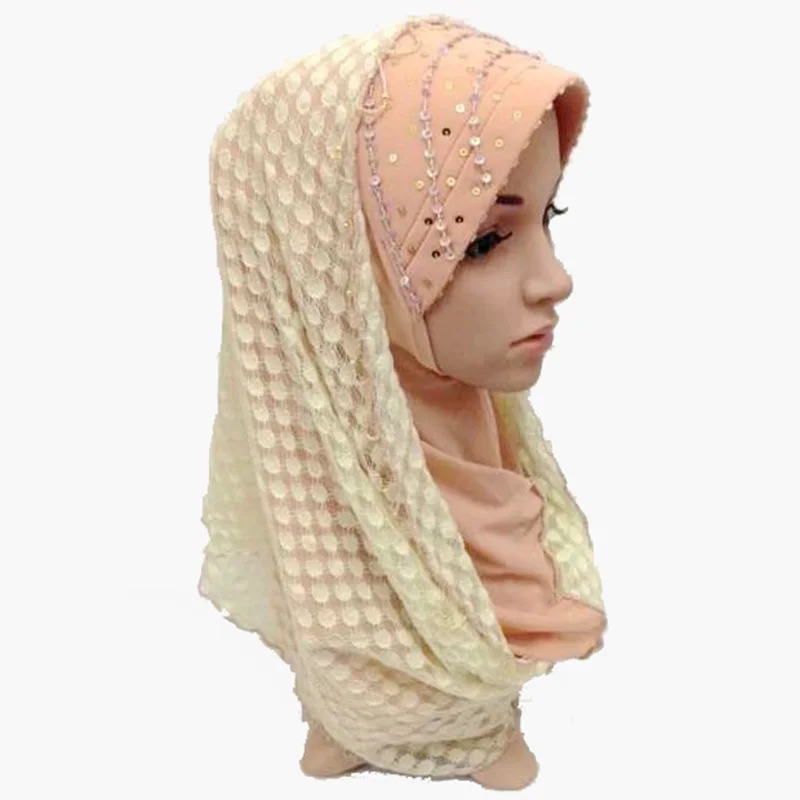 ML083 Muslim Women Scarf Hijabs Mesh and Beads Decoration Malay Islamic