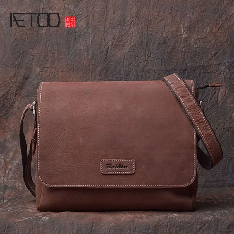 

AETOO Retro Wrong Marble Men's Bags Shoulder Bags England Handmade Skincare Top Cream Leather Bag
