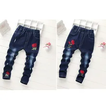 Г., джинсы для девочек на весну и осень, детская одежда детские джинсы с цветочной вышивкой синие джинсы для девочек от 2 до 8 лет