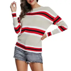 Hxroolrp модный свитер женский в полоску с круглым вырезом с длинным рукавом трикотажная блузка свитер пуловер Топы Осень Зима Sueter 10