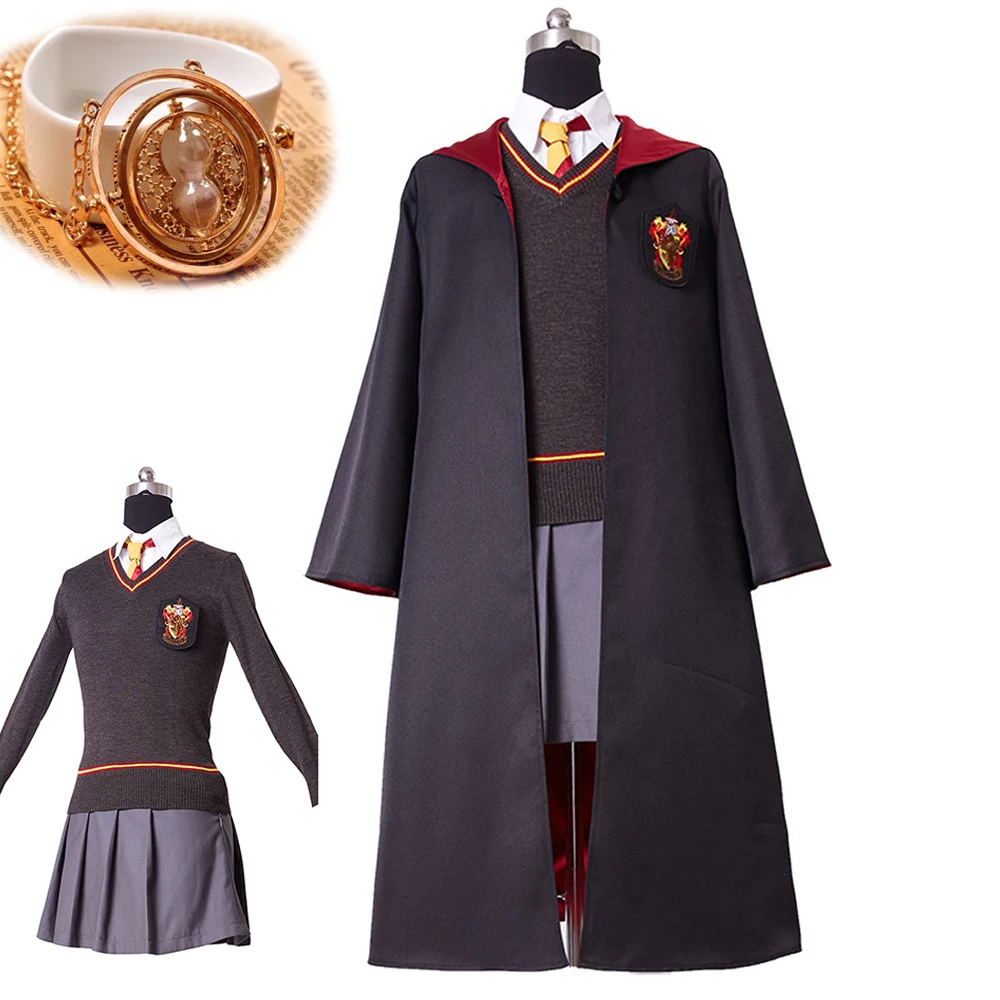 

Harris Portter Hermione Granger Cosplay Costume with Necklace Adult Kid's Hermione Uniform Gryffindor Dress Women Girls HP