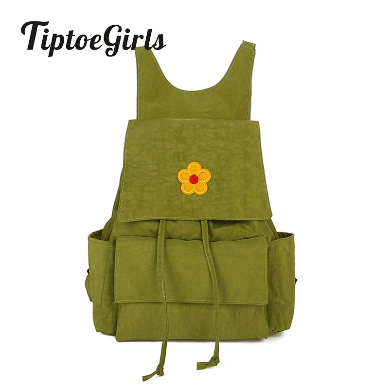 

Washed Fabric Girls Backpack Bag Applique Leisure Fashion Soft Backpack Quality Students Schoolbag Little Flower Backpack Bag