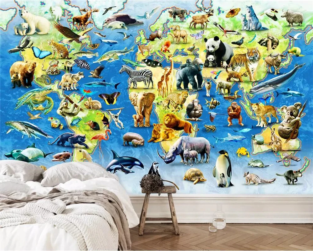 Beibehang пользовательские обои Фото Фреска HD животных карта мира детская комната задний план стены детского сада инженерной росписи