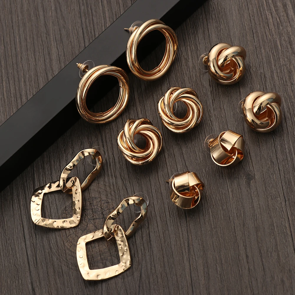 

Classic Simple Gold Color Twisted Love Knot Stud Earrings For Women Geometric Metal Exaggerated Earrings Wedding Bridal Jewelry