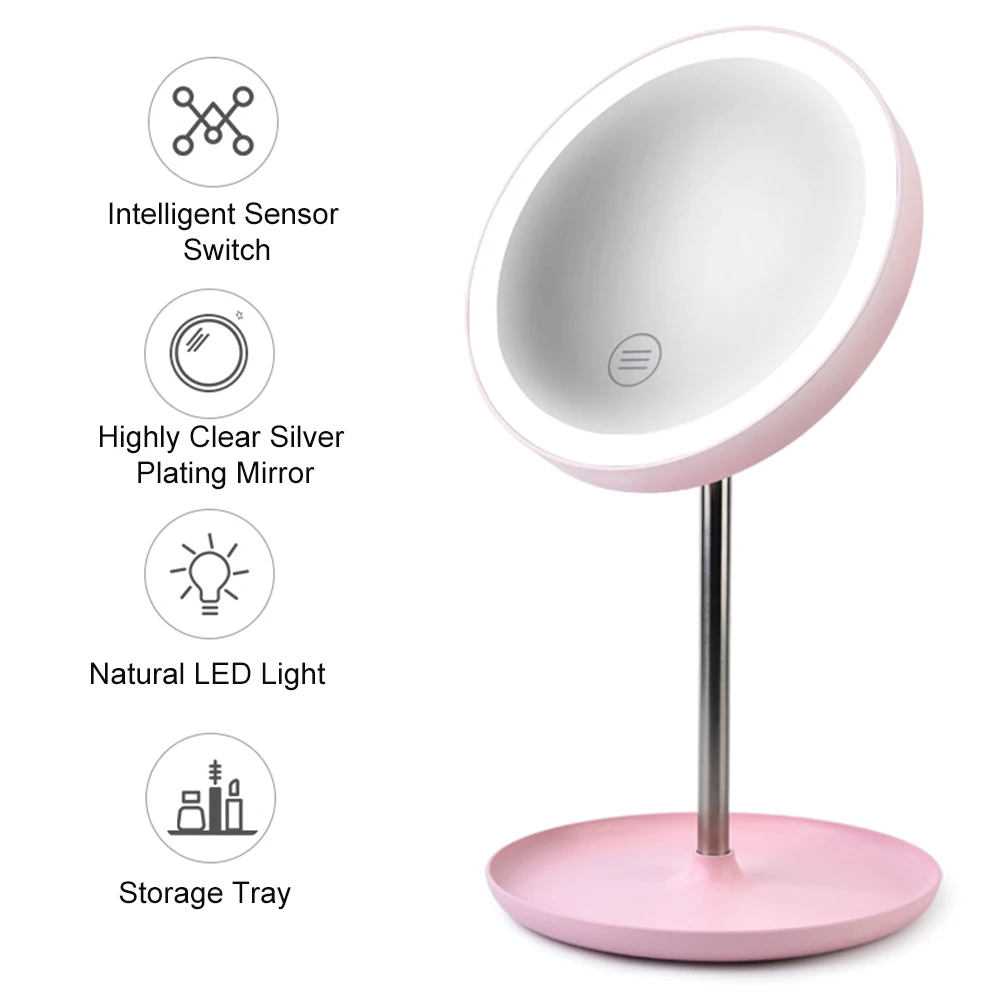 

360 Rotation Brightness Makeup Mirror LED Light Table Lamp Adjustable Round Mirror Illuminate USB Charging Touch switch