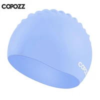 Copozz Elastic Silicon Rubber Waterproof Protect Ears Long Hair Sports Swim Pool Hat Large Size Swimming Cap for Men Women Adult 2