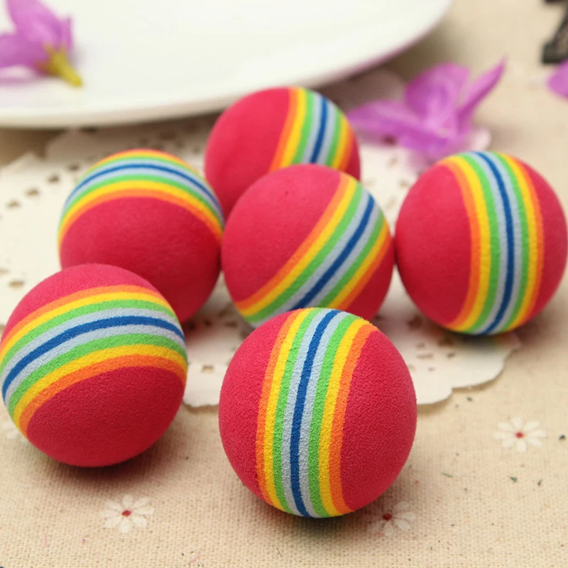 6pcs/lots 3.5cm Pet Cat Dog Coloured Soft Foam Rainbow Play Chew Chase Balls