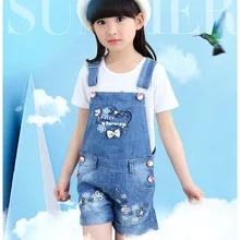 Одежда для маленьких мальчиков и девочек новые летние корейские джинсовые шорты с подтяжками для девочек 6-7-8-10-12-13 лет