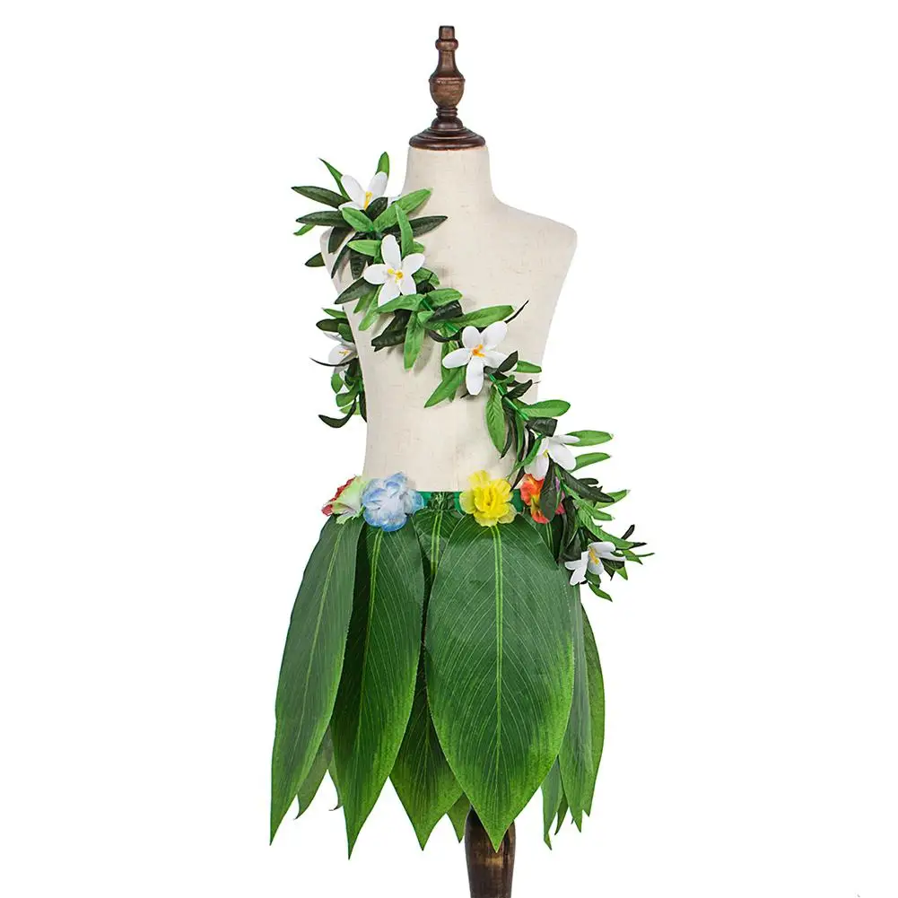 

Adeeing Hawaiian Simulate Tropical Leaves Skirt & Wreath Green Garland Dancing Props Decoration Beach Party Supplies