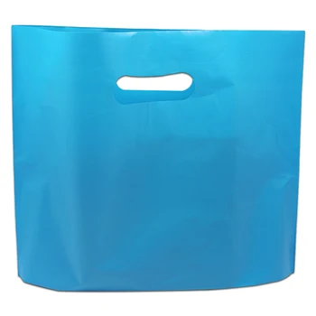 

50Pcs/lot Blue Plastic Package Bag with Handle Gifts Carrier Packaging Pouch Grocery Retails Taking Out Packing Pouch
