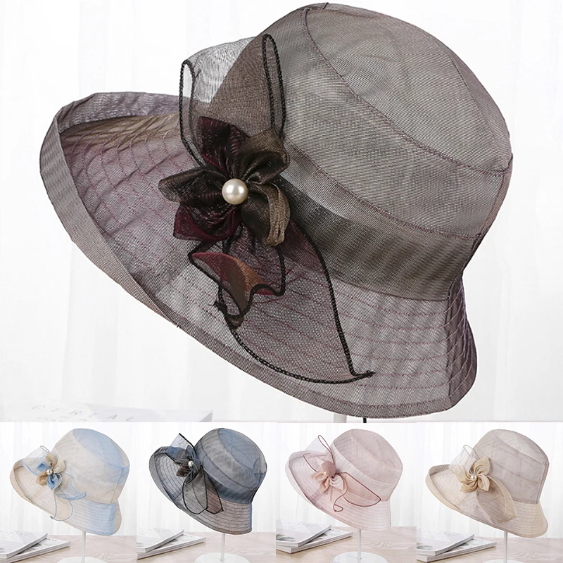 Новые женские широкие цветочные шляпы летние шелковые жемчужные солнцезащитные шляпы цветы гибкие козырьки женские элегантные морские