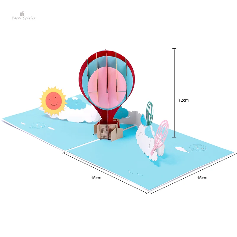  PAPER SPIRITZ hot air balloon laser cut 3D paper pop up card with blank envelope invitations greeti - 32891641121